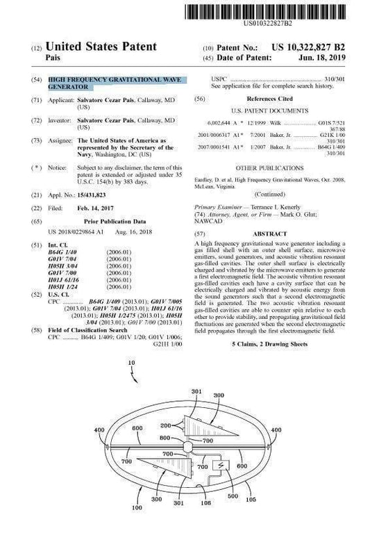 US Patent HIGH FREQUENCY GRAVITATIONAL WAVE GENERATOR